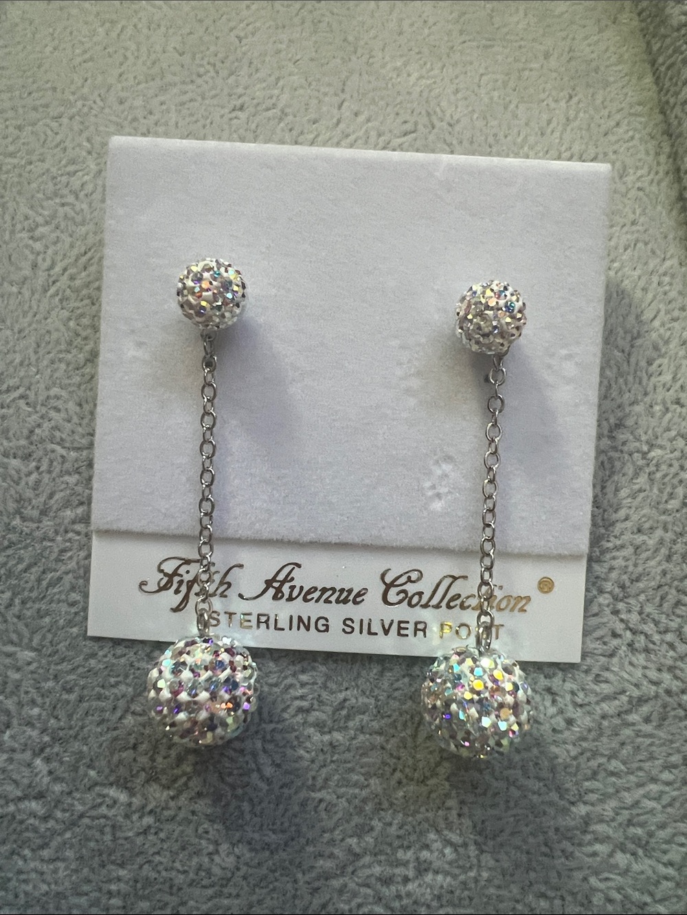 Silver-tone Dangle Ball Earrings with AB Crystal Pave